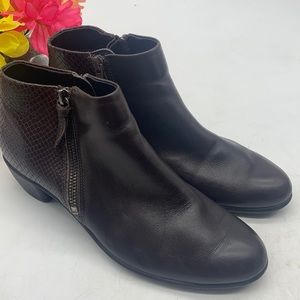 Ecco Chocolate Brown Leather Ankle Boots Snakeskin Print EU Size 39
